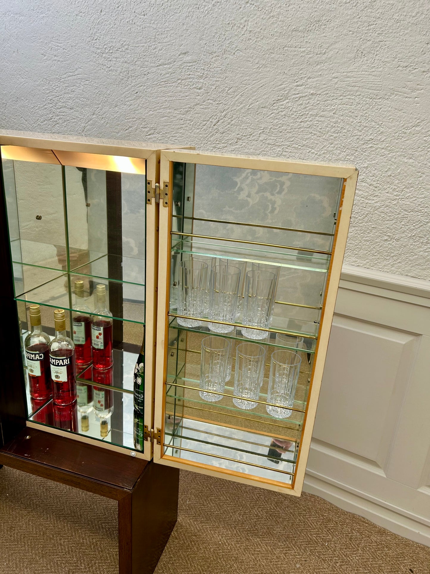 Illuminated Dry Bar Cabinet In Ivory White, by ALdo Tura, Italy. 1960's