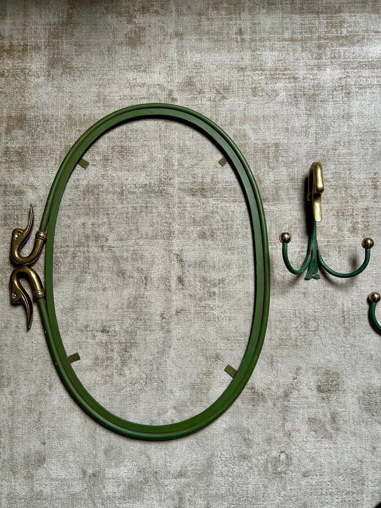 Rare Set of Swan Neck Coat Hooks with Mirror Frame Attr. Maison Jansen, France, 1950s