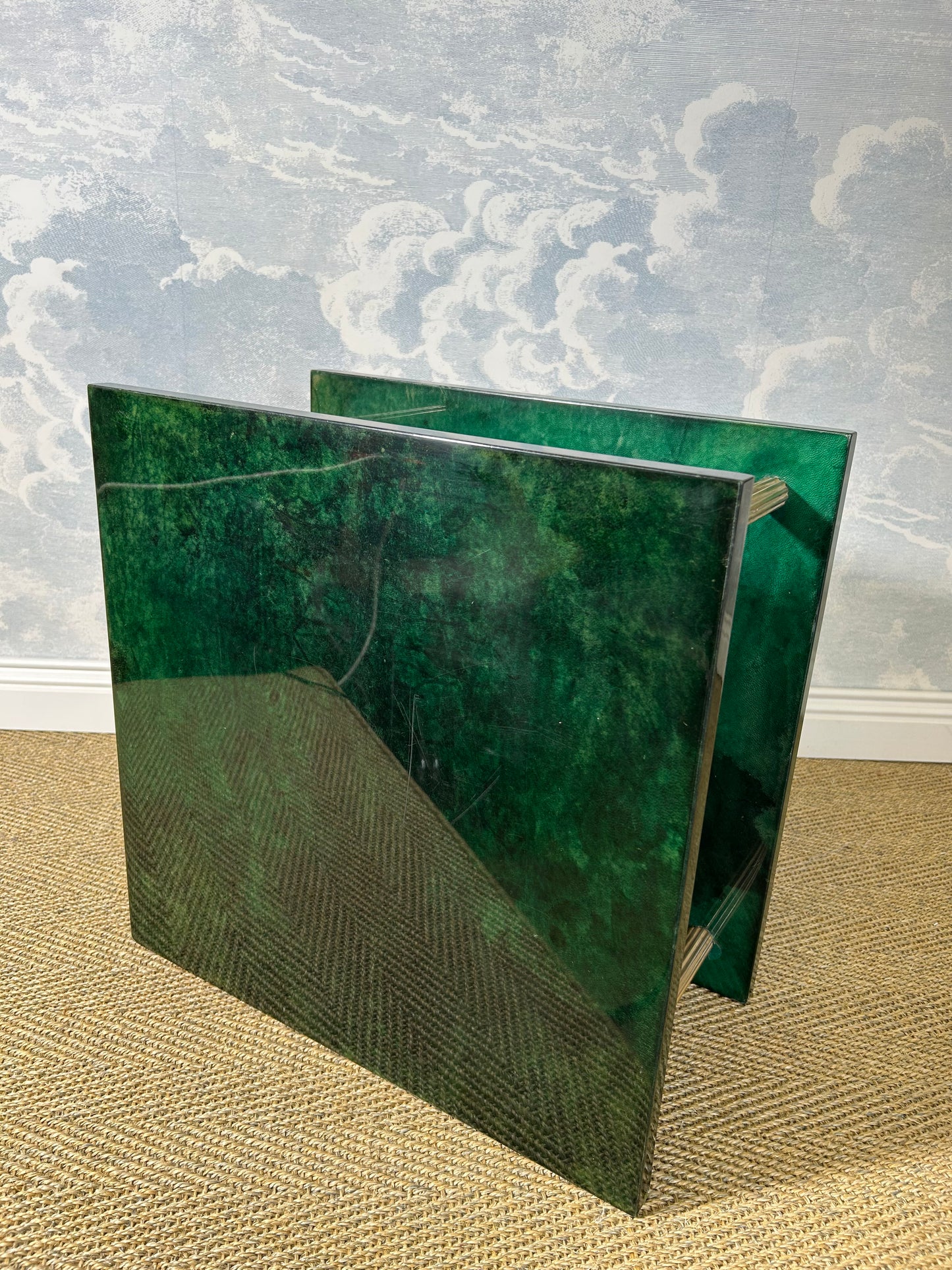 Pair of Green Aldo Tura Side Tables with Brass Columns, Italy 1960's
