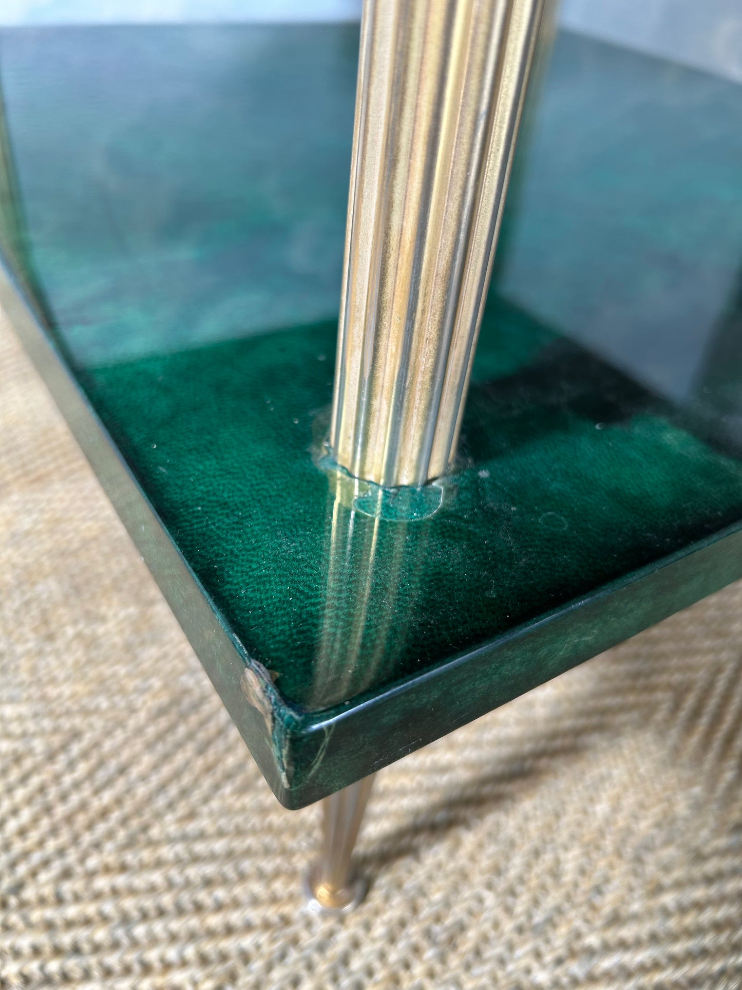 Pair of Green Aldo Tura Side Tables with Brass Columns, Italy 1960's