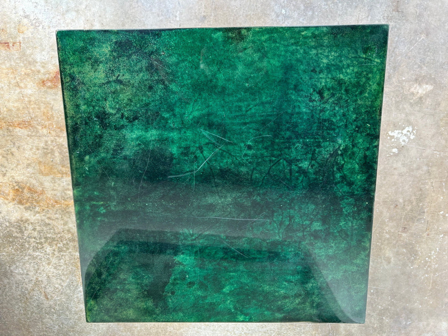 Pair of Green Aldo Tura Side Tables with Brass Columns, Italy 1960's