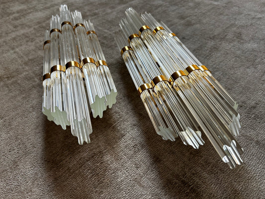 Pair of Large Murano Crystal Sconces on Gilt Frame, Austria, 1970s