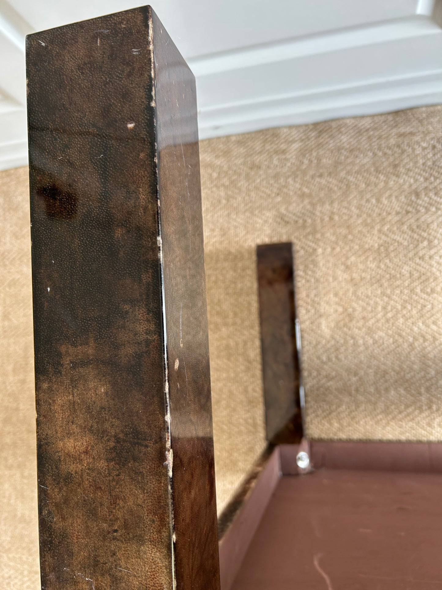 1 of 2 Mid-Century Modern Lounge Tables with Lacquered Goatskin, Aldo Tura, Italy, 1970's