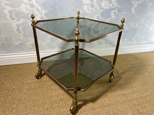 Petit Brass Side Table on Caster Wheels, France 1970s, Hollywood Regency