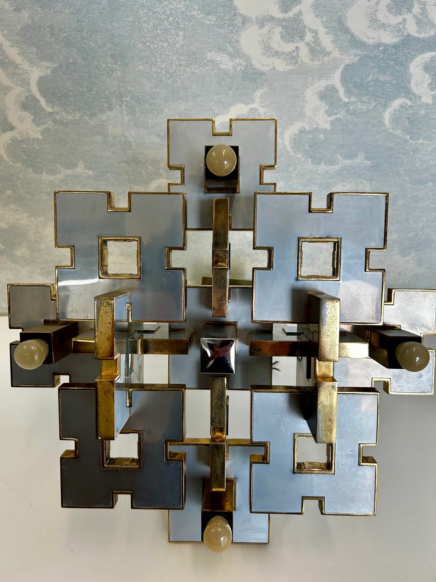 Geometric Chandelier by Gaetano Sciolari, Italy, 1970's, Hollywood Regency