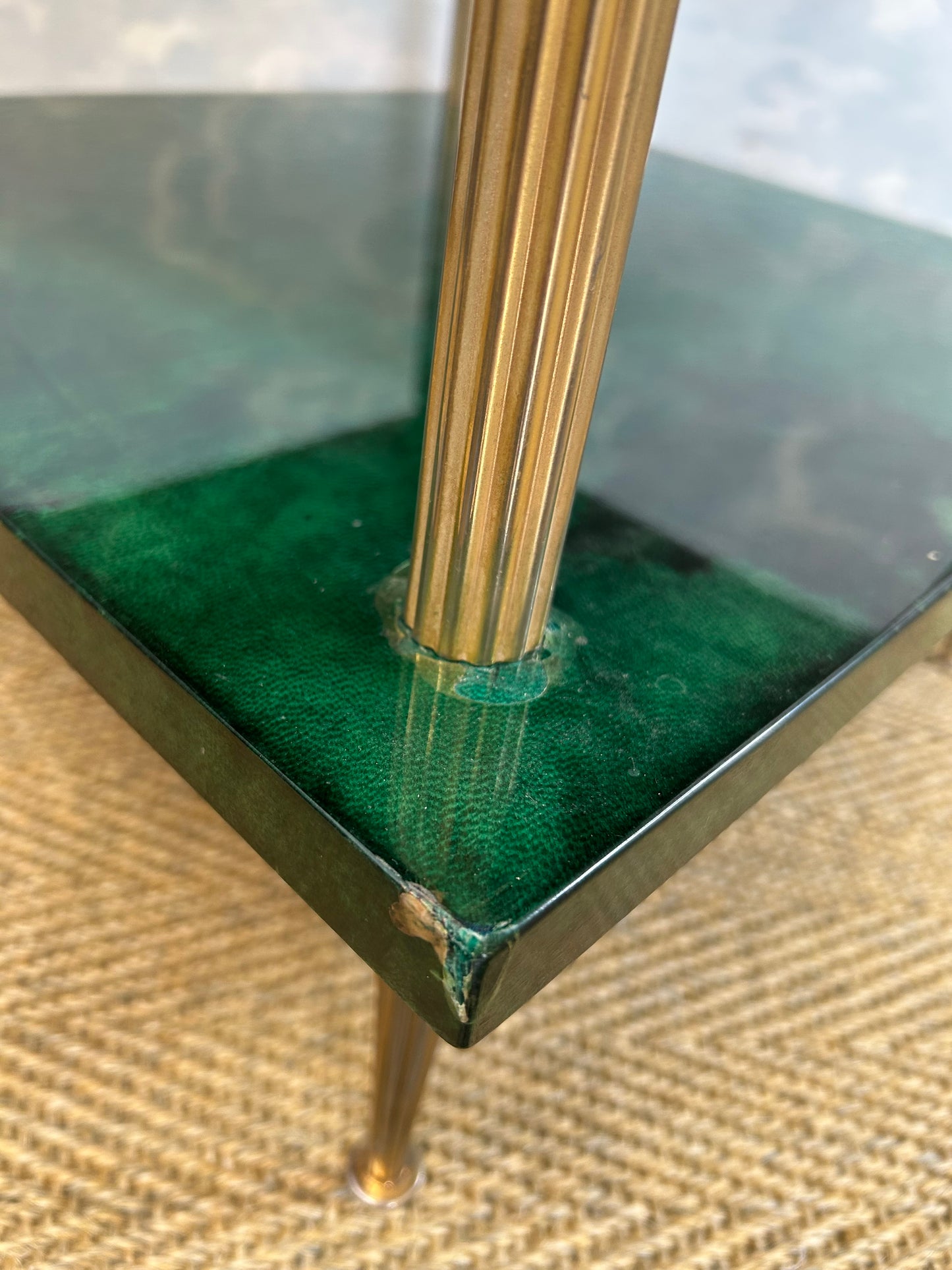 Pair of Green Aldo Tura Side Tables with Brass Columns, Italy 1960's