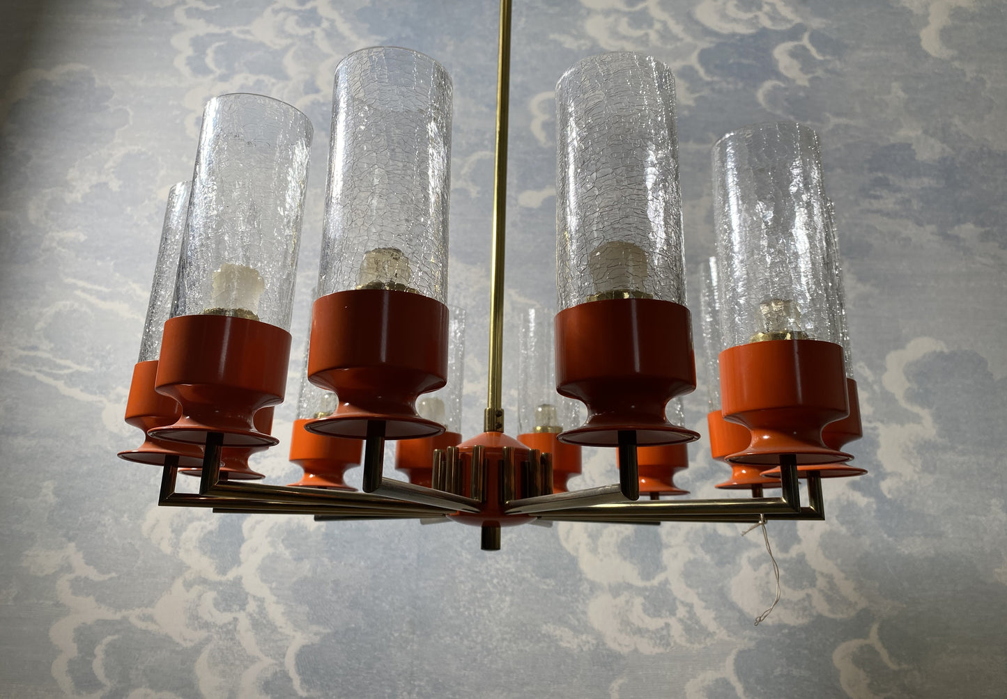 12-armed Chandelier With Ice Glass Shades And Brass Frame, Germany, 1970s