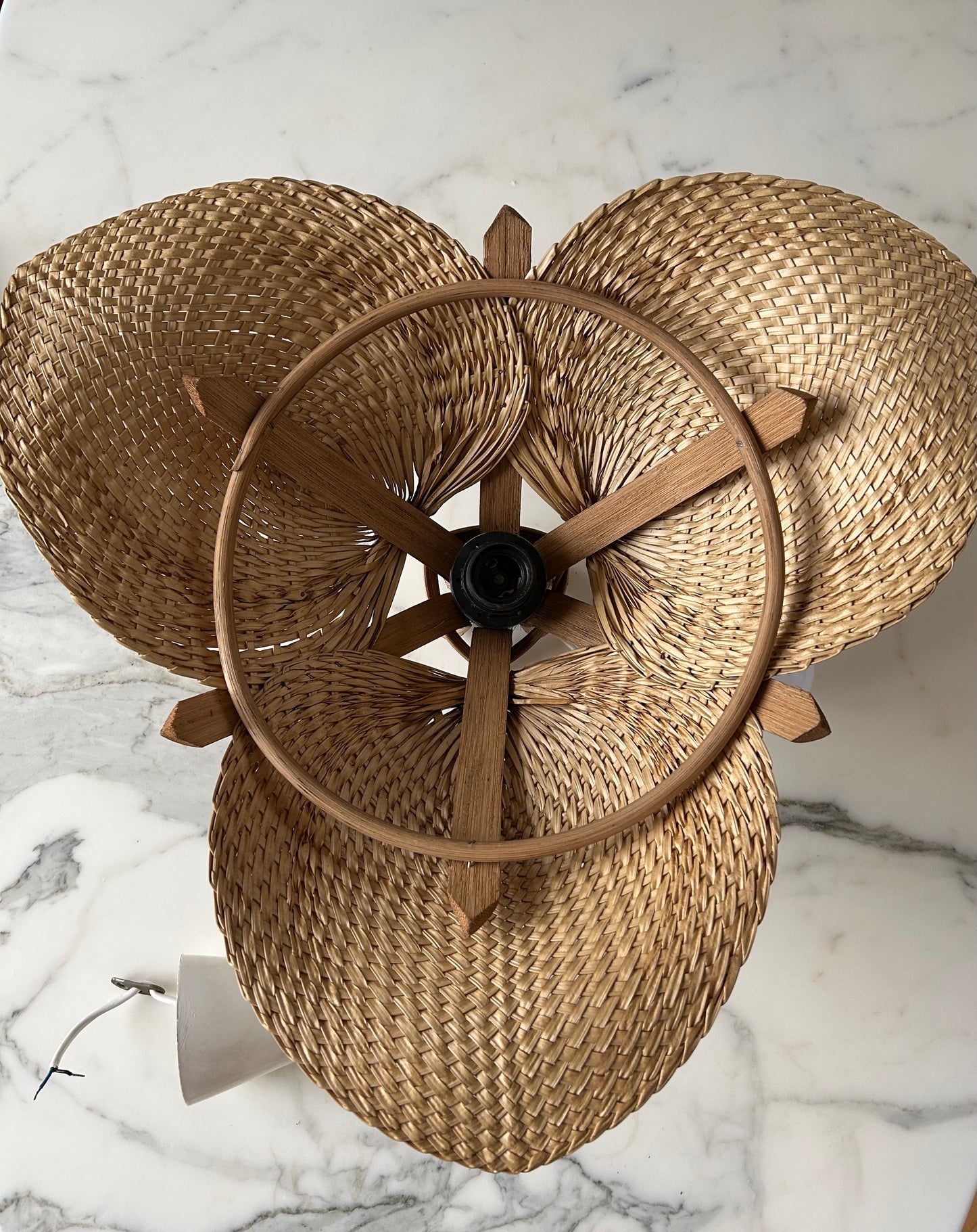 Woven Raffia Fan Pendant Light, Germany, 1950s - possibly Ingo Maurer!