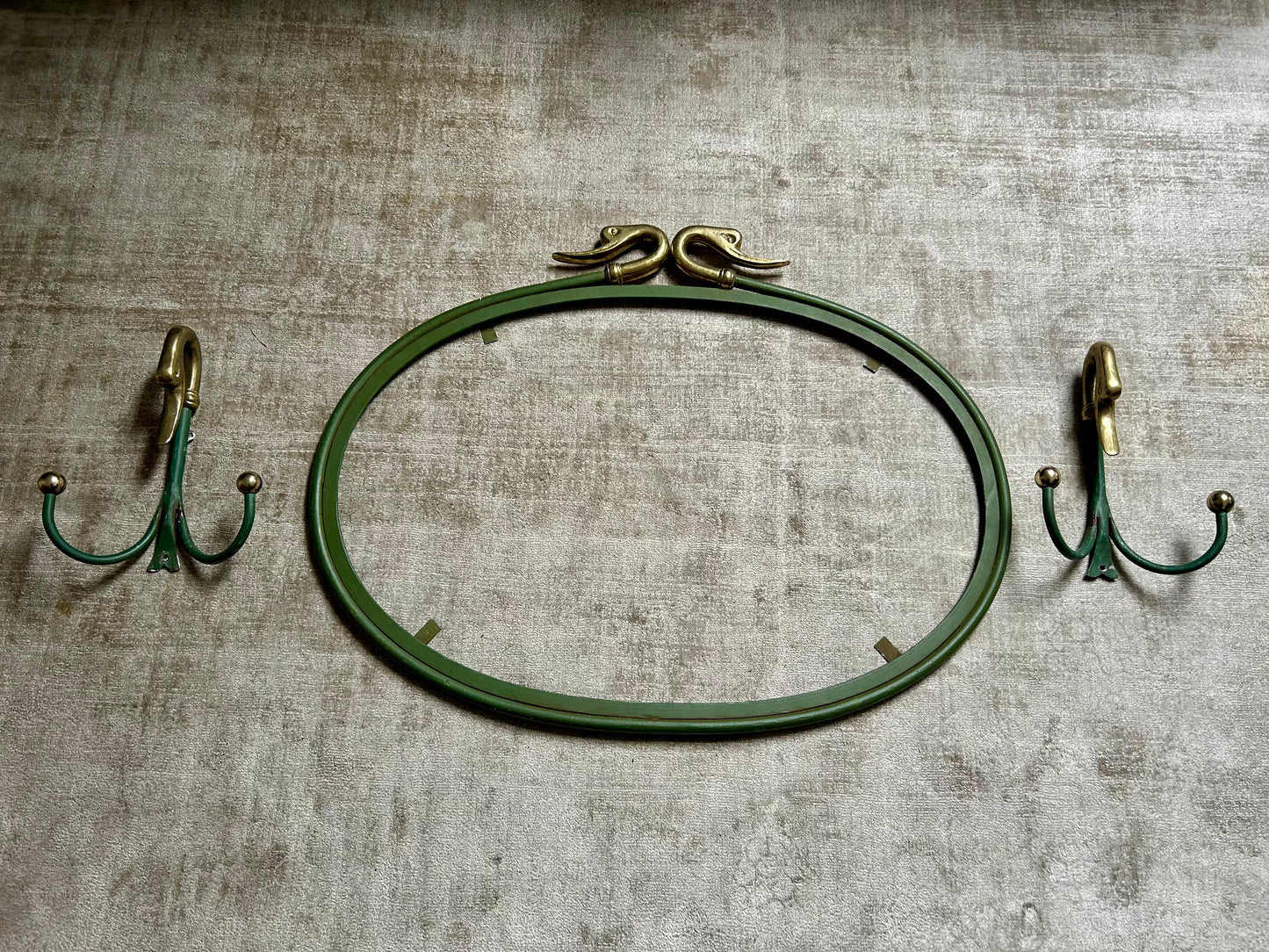 Rare Set of Swan Neck Coat Hooks with Mirror Frame Attr. Maison Jansen, France, 1950s