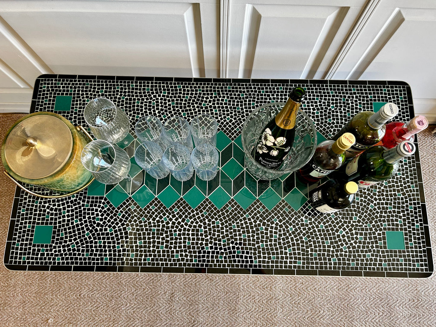 Sage Green and Black Ceramic Mosaic Coffee Table, Germany, 1970's