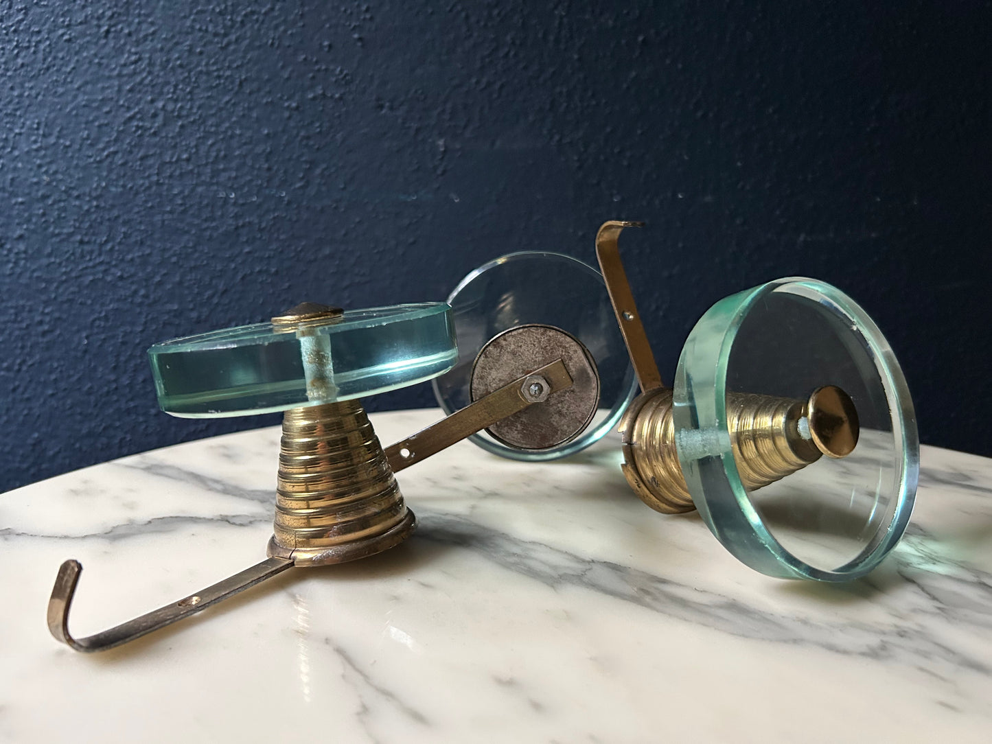 Set of 3 Fontana Arte Coat Hooks (Round) 1950s, Mid-Century Brass & Crystal