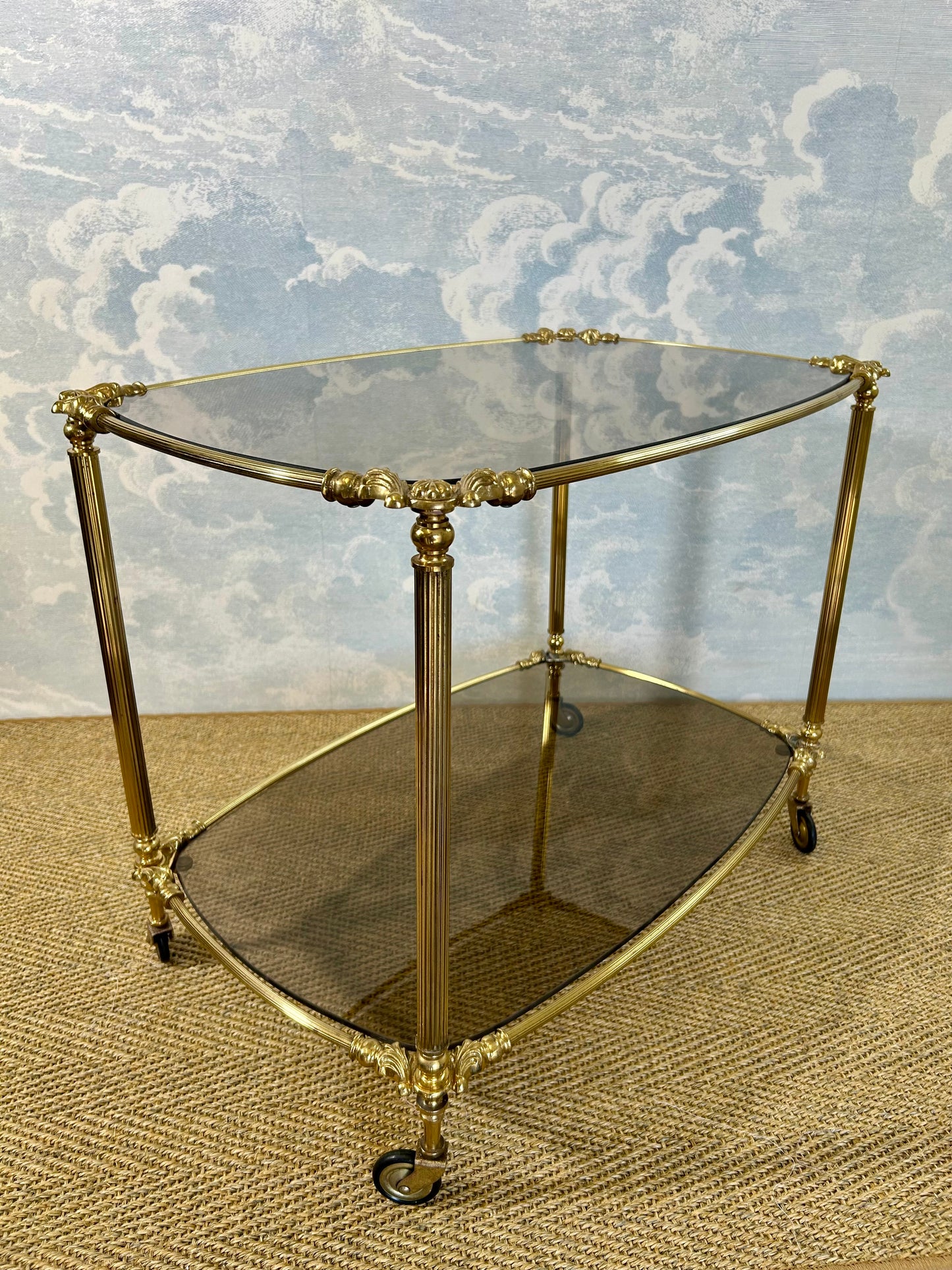 Elegant Serving Cart with Smoked Glass Shelves, Hollywood Regency
