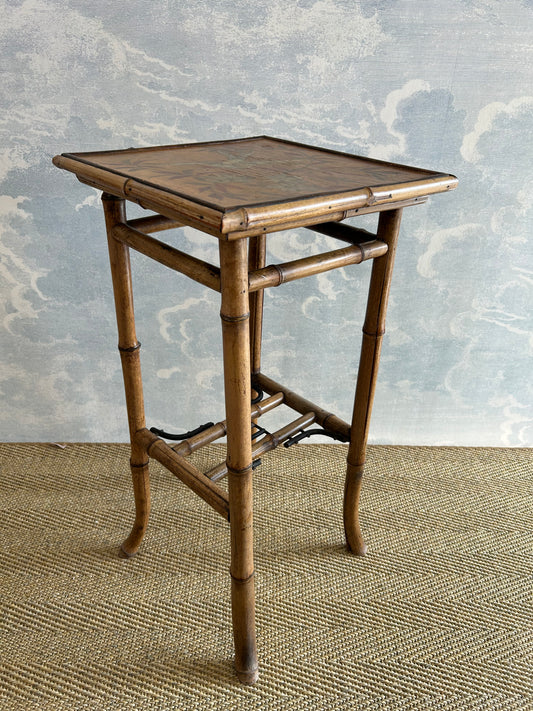 Bamboo Pedestal Table with Hand Painted Bird And Flower Motif, France, 19th Century