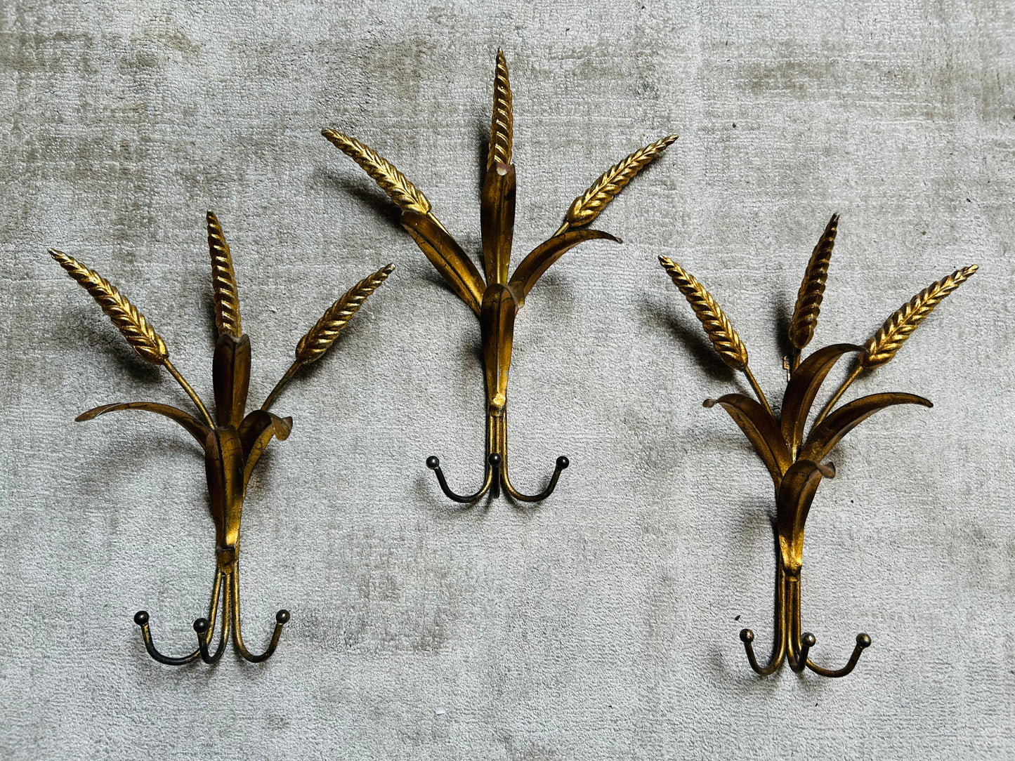Set of 3 Wheat Sheaf Coat Hooks, Italy, 1960's, Hans Kogl style.