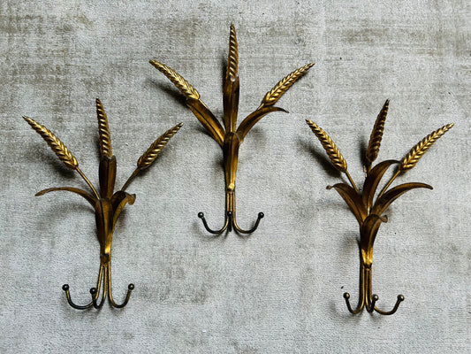 Set of 3 Wheat Sheaf Coat Hooks, Italy, 1960's, Hans Kogl style.