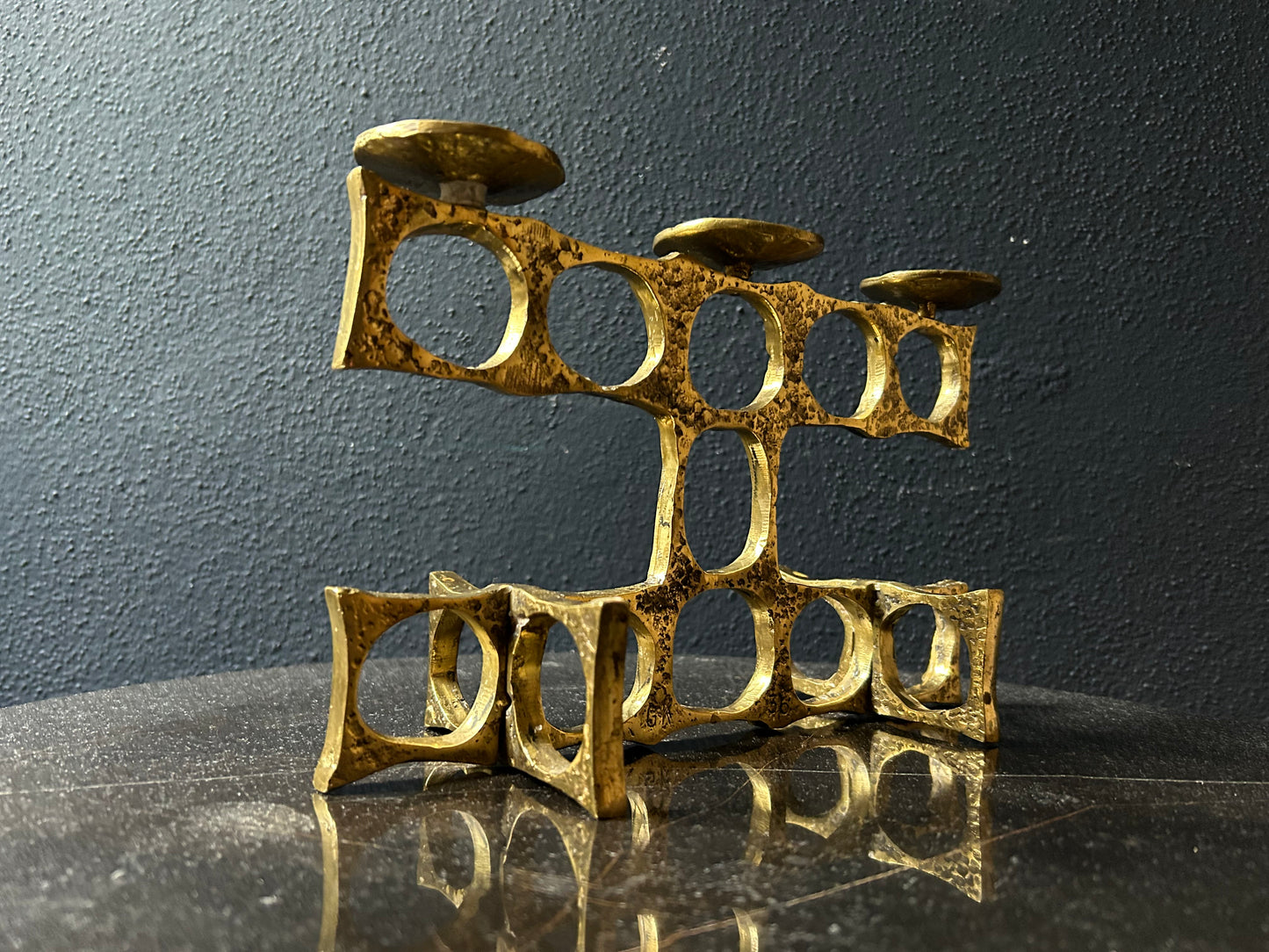 Hand Casted Brass Candelabra By Heinz Goll, Brutalist, 1970s Austria
