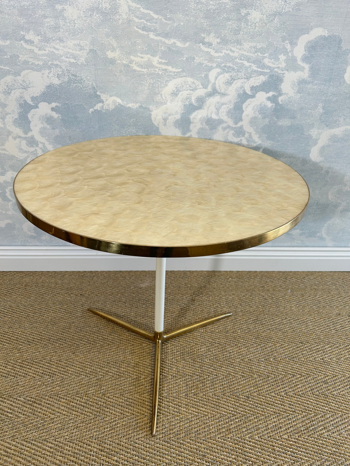 Capiz Shell Side Table with Brass Tripod Base by Vereinigte Werkstätten Munich, Germany, 1960s