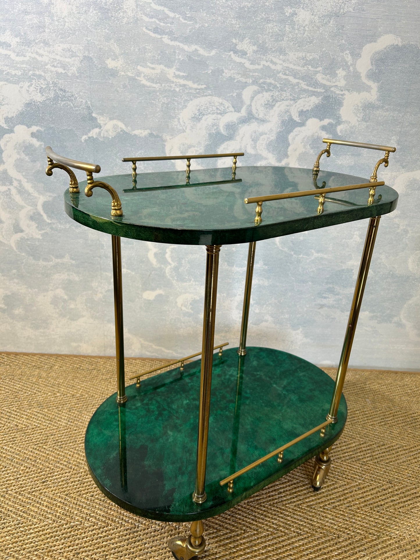 Petit Aldo Tura Bar Cart in Forrest Green, Italy, 1960s