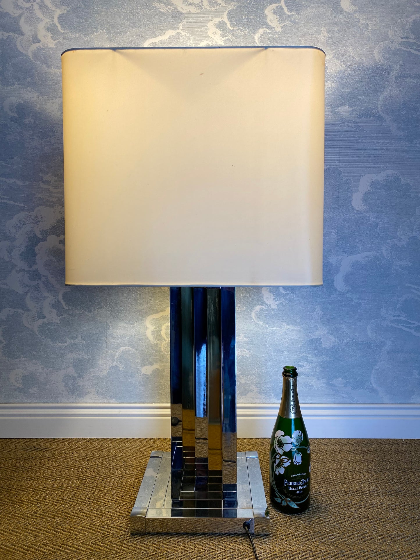 Very Large Brass and Chrome "Skyscraper" Table Lamp by B D Lumica in the style of Willy Rizzo, Spain, 1970s