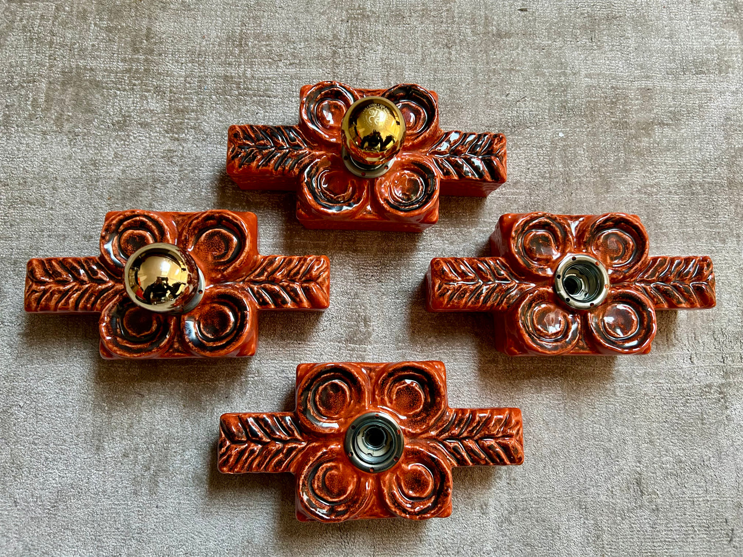 Set of 4 Ceramic Wall Lights by Traudl Brunnquell, Model 4320, West-German, 1970's, Fat Lava