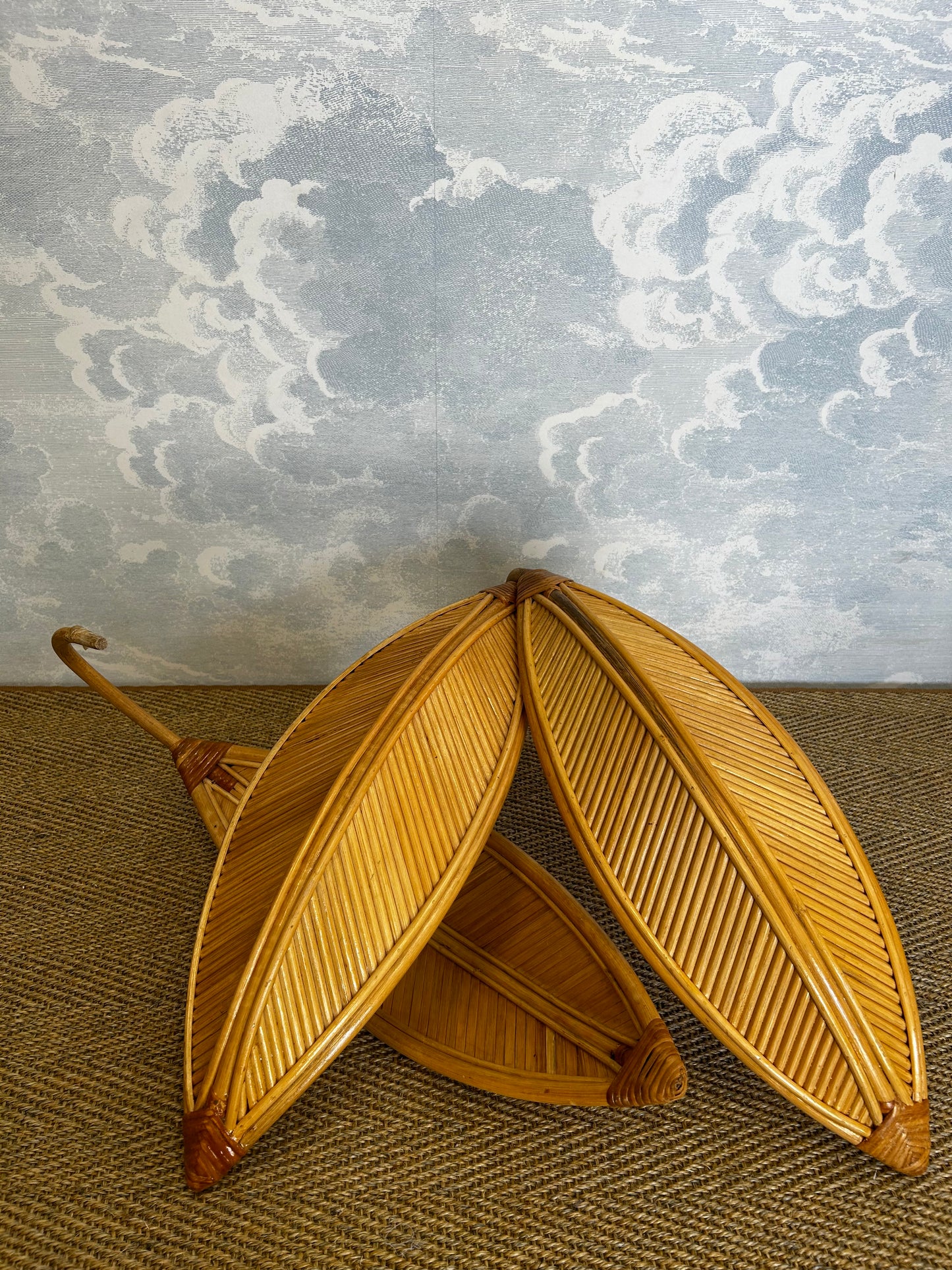 Very Large Bamboo and Rattan Palm Tree Floor Lamp, Mid-Century Modern