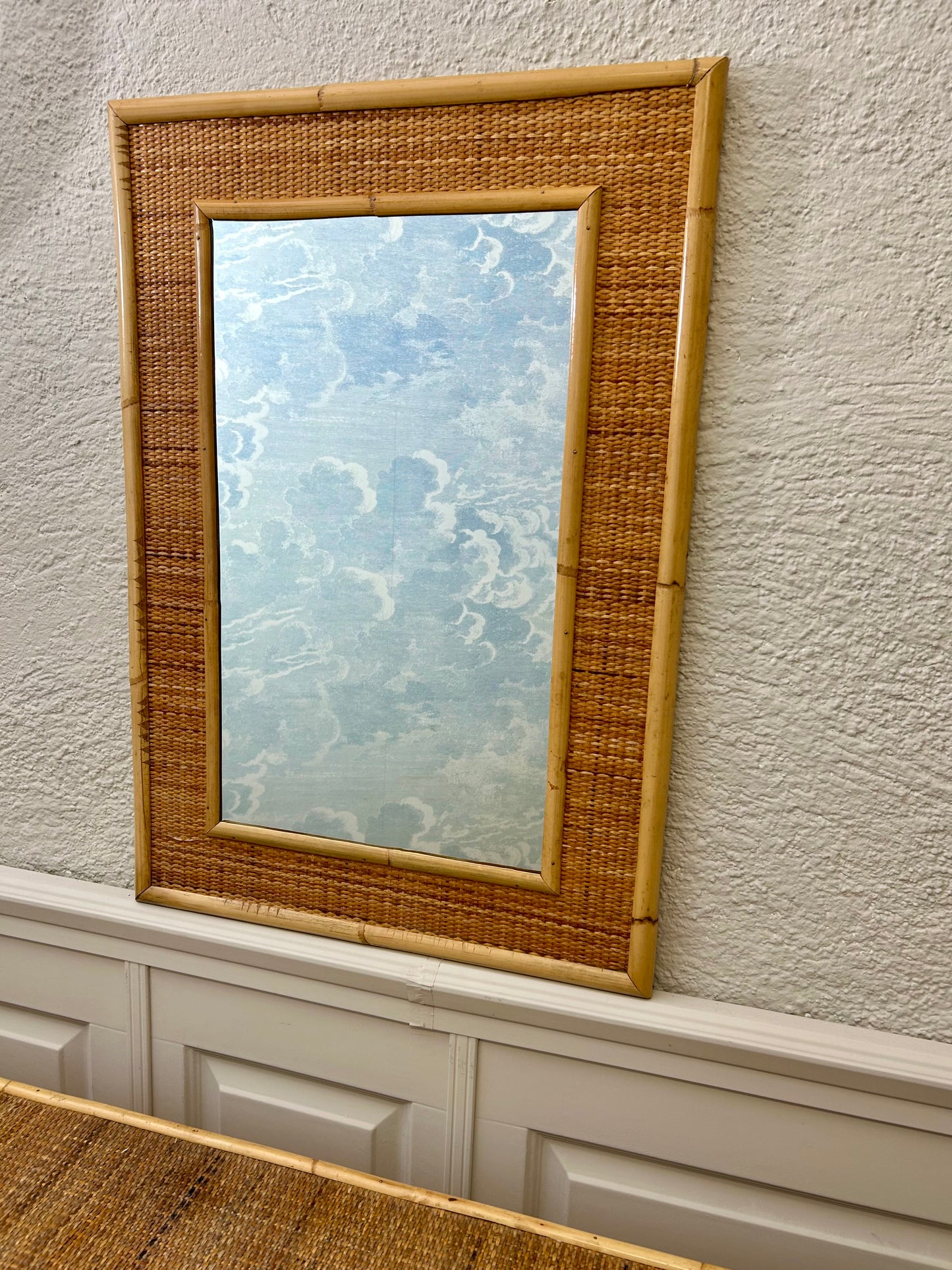 Bamboo & Rattan Wicker Wall Mirror, attr. to Dal Vera, Italy, 1970's