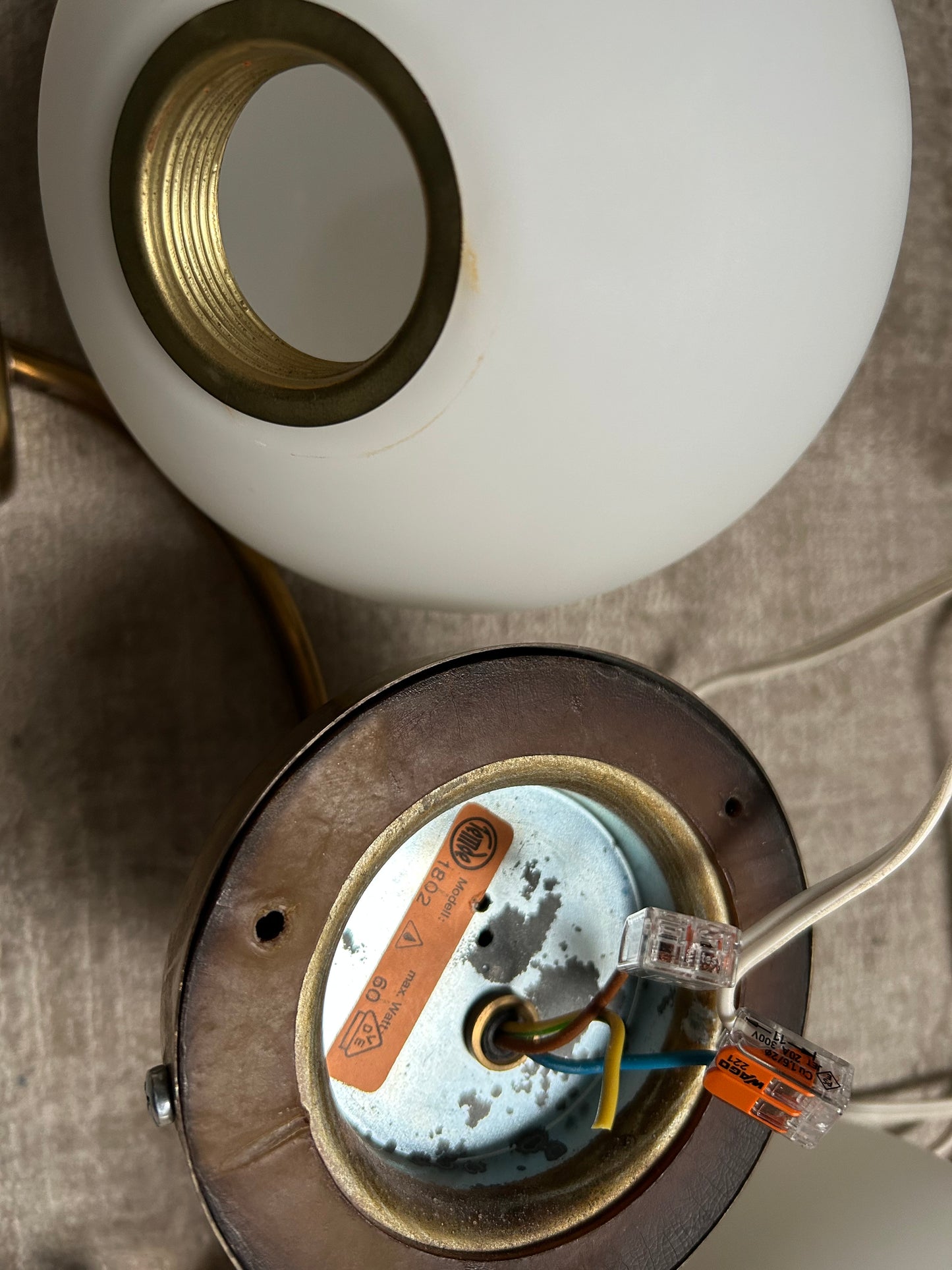 Pair of Wall Lights by Temde, Glass Globes on Brass Frame, Model 1804, Switzerland 1960's