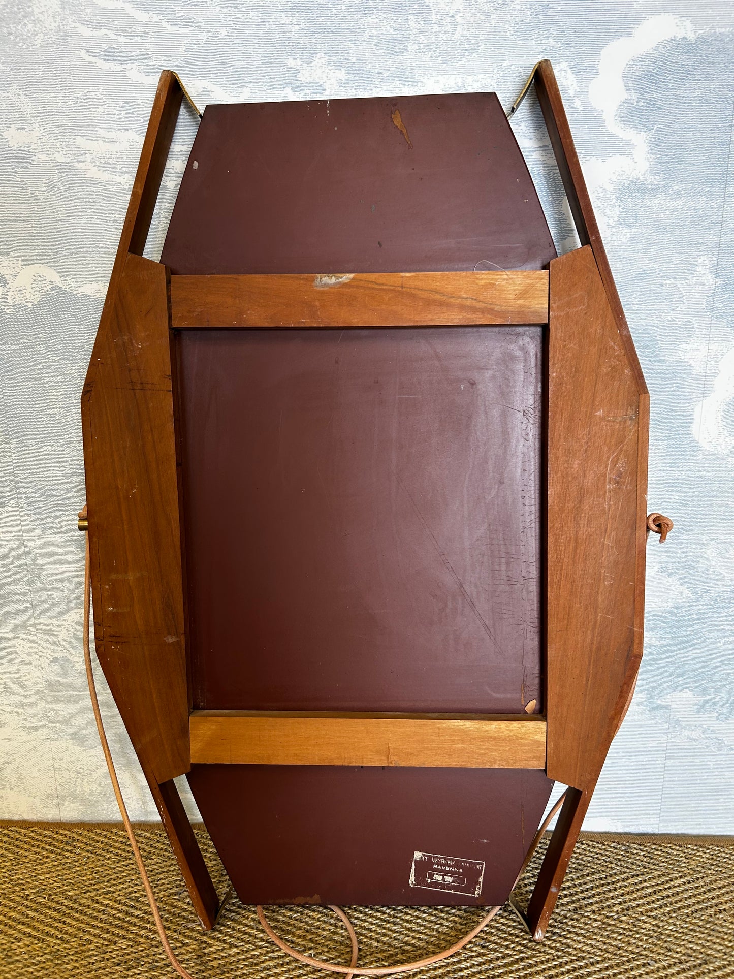 Wall Mirror with Brass Detail and Leather Mounting, Vetreria Andreini, Ravenna, Italy, 1950's
