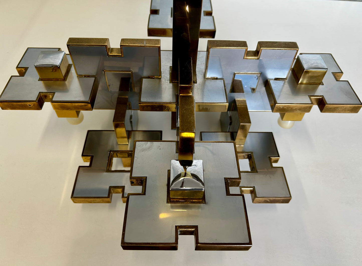 Geometric Chandelier by Gaetano Sciolari, Italy, 1970's, Hollywood Regency