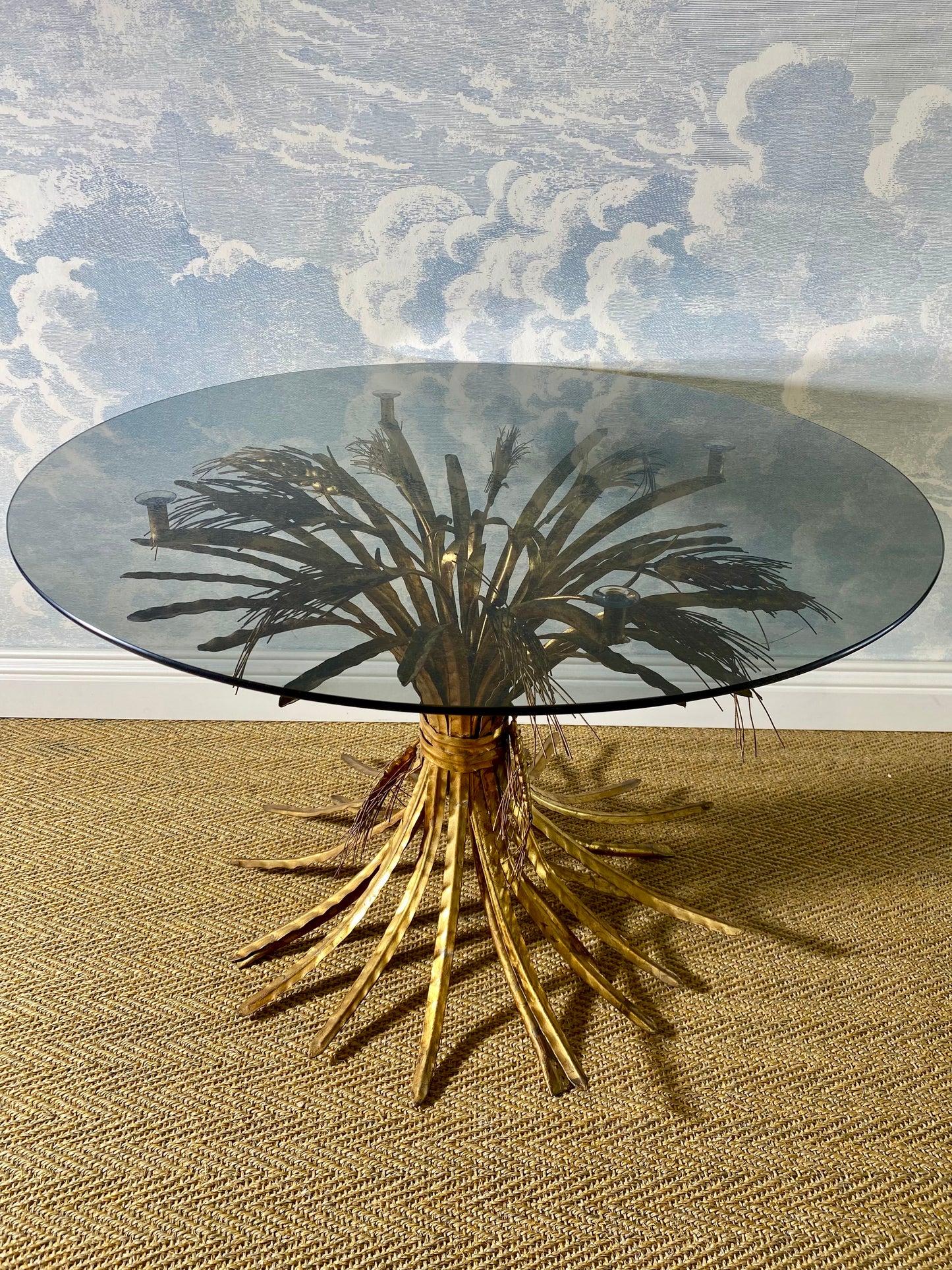 Hollywood Regency Gilt Wheat Sheaf Side Table In The Style Of Robert Goossens