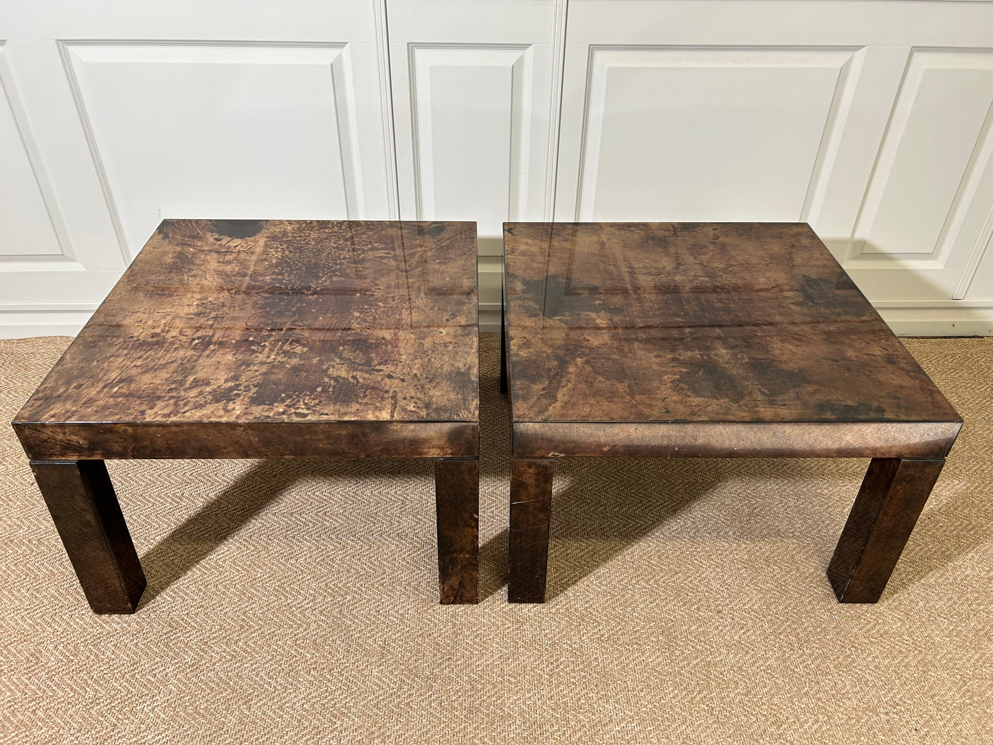 1 of 2 Mid-Century Modern Lounge Tables with Lacquered Goatskin, Aldo Tura, Italy, 1970's