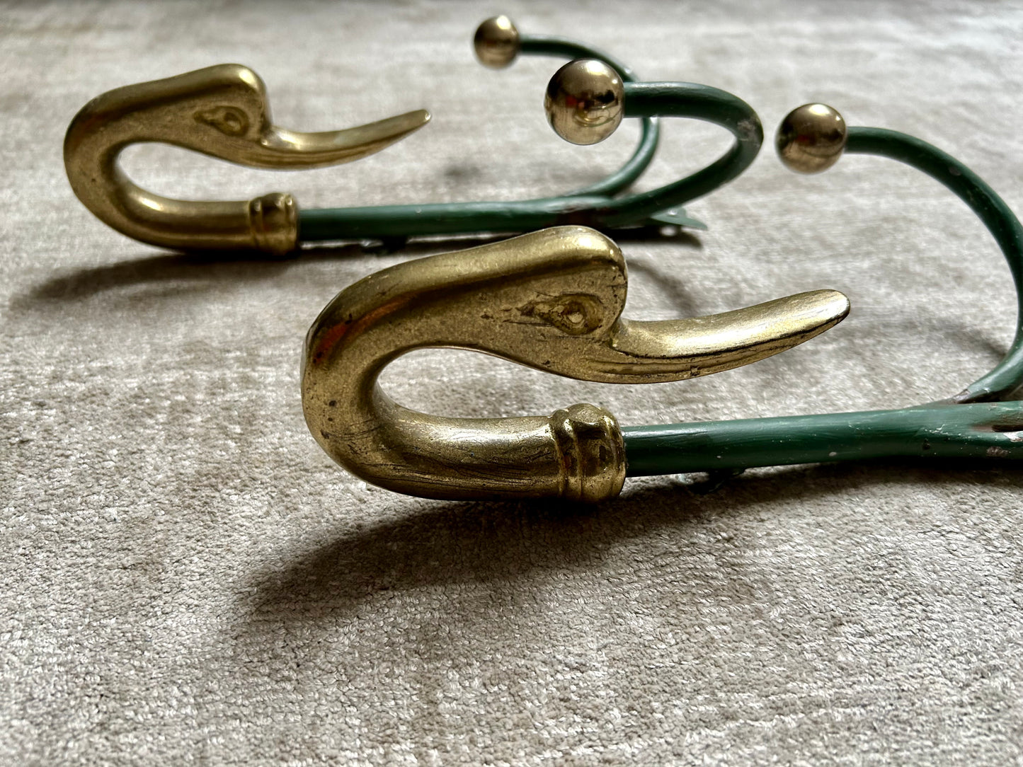 Rare Set of Swan Neck Coat Hooks with Mirror Frame Attr. Maison Jansen, France, 1950s