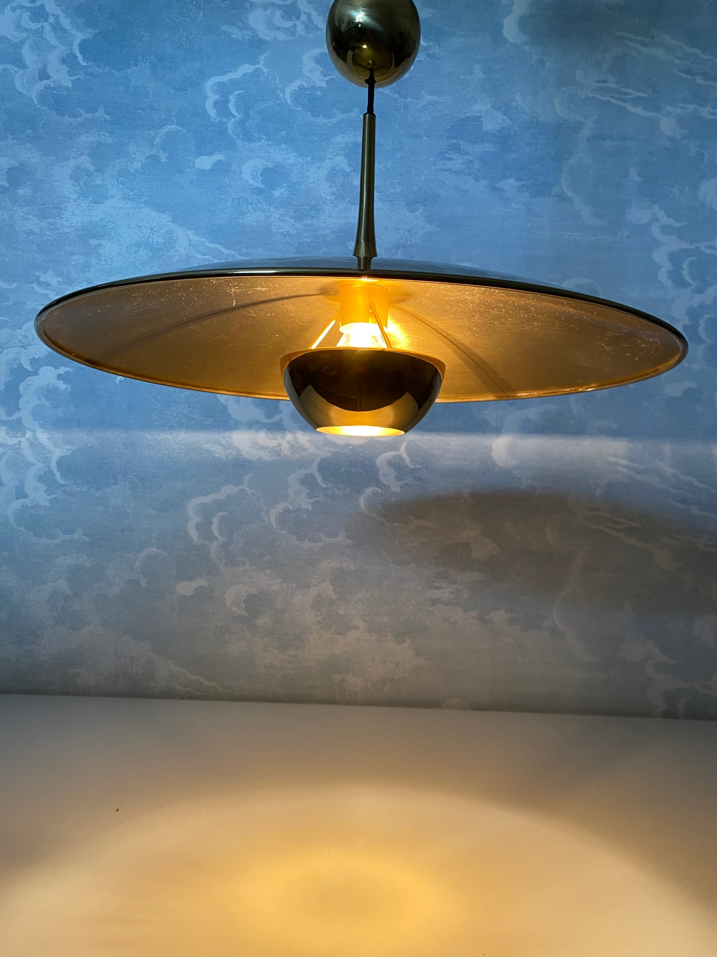 Adjustable Brass Pendant Light Onos 55 Center Pull by Florian Schulz, Germany, 1970's