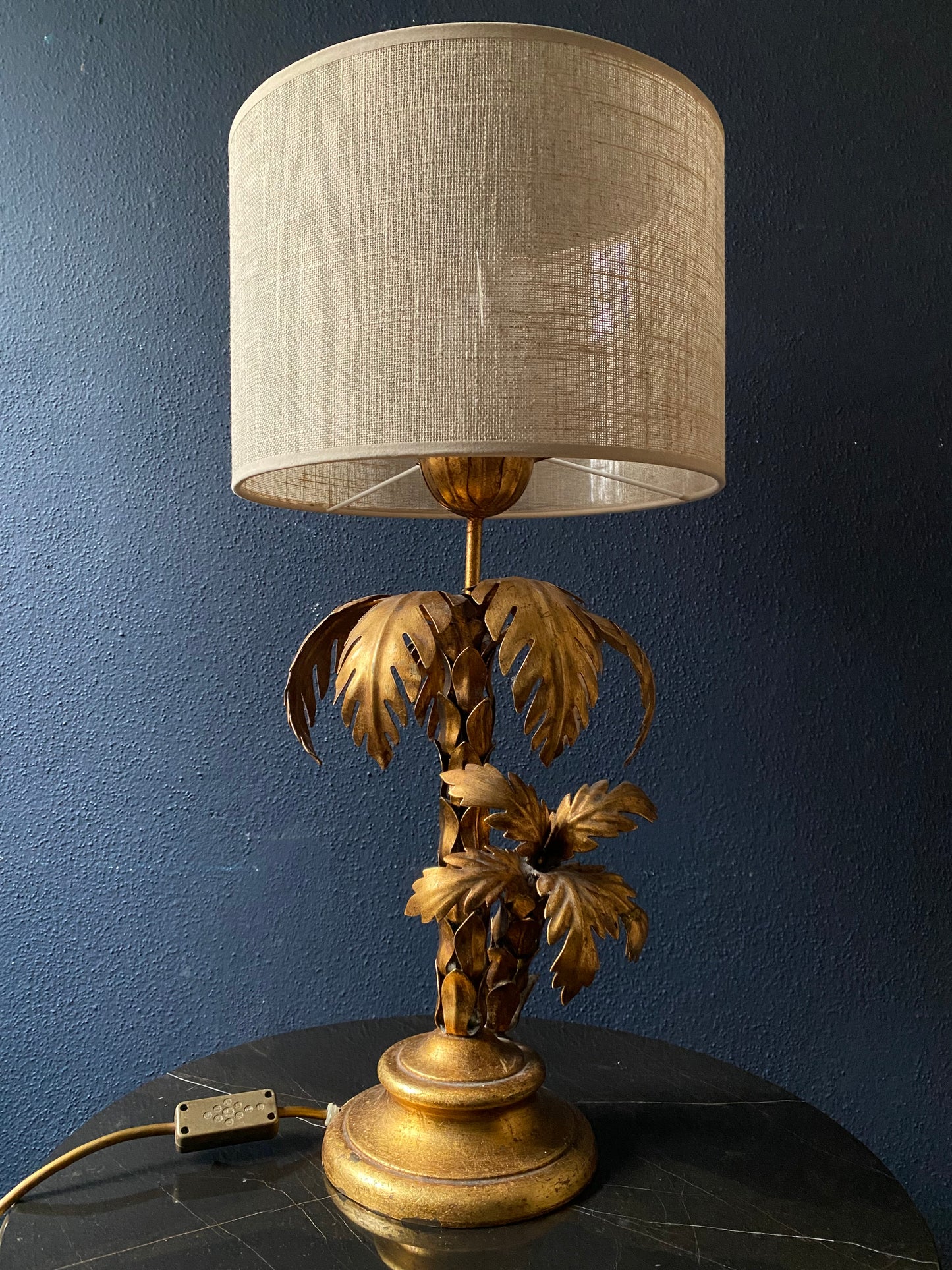 Hollywood Regency Gilt Metal Palm Tree Table Lamp by Hans Kögl, Germany, 1970s