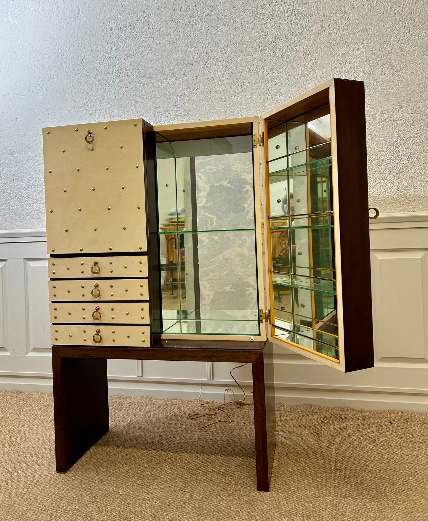 Illuminated Dry Bar Cabinet In Ivory White, by ALdo Tura, Italy. 1960's