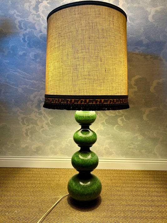 Green Ceramic Floor / Table Lamp, Kaiser Leuchten, Germany, 1960s Mid-Century Elegance