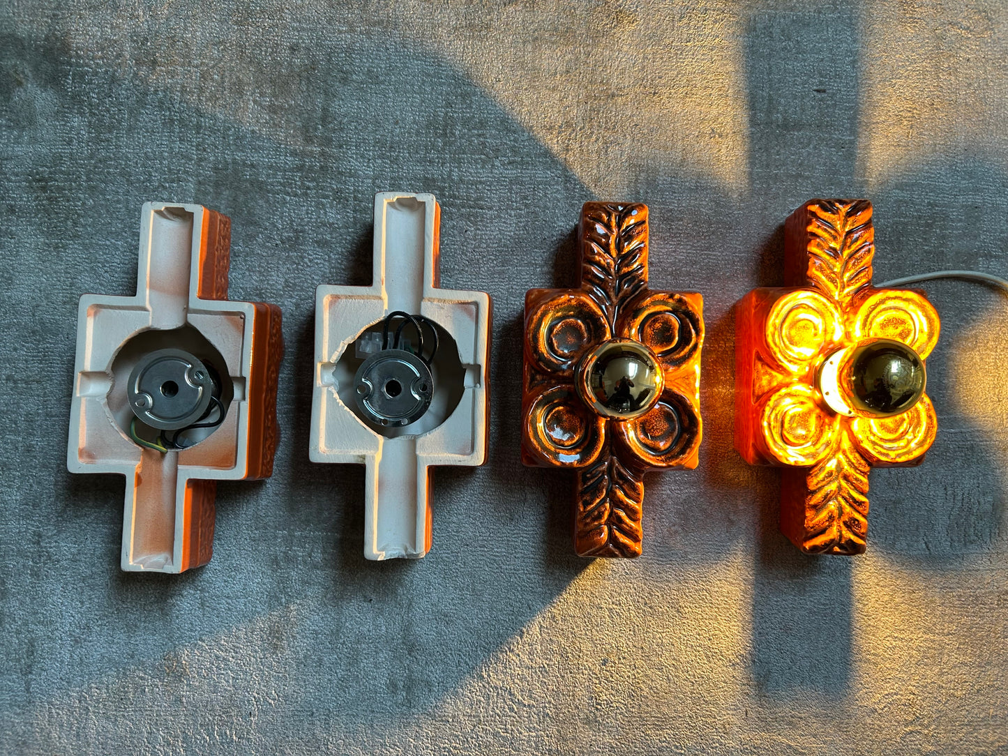 Set of 4 Ceramic Wall Lights by Traudl Brunnquell, Model 4320, West-German, 1970's, Fat Lava