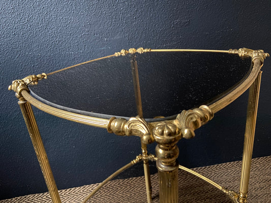 Petit Brass Side Table with Smoked Glass Shelves , Hollywood Regency