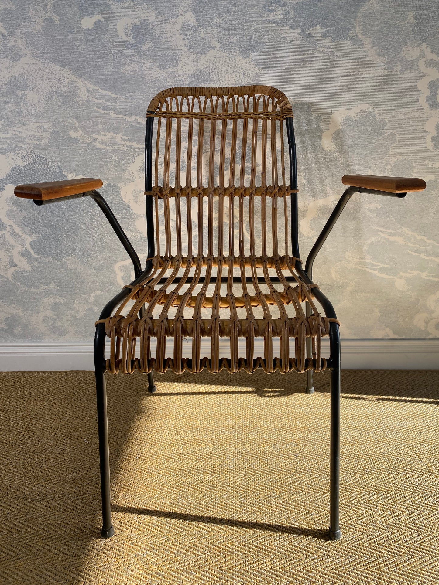 Set of 4 Vintage Rattan Bamboo Chairs, by Schumacher, Belgium 1950s