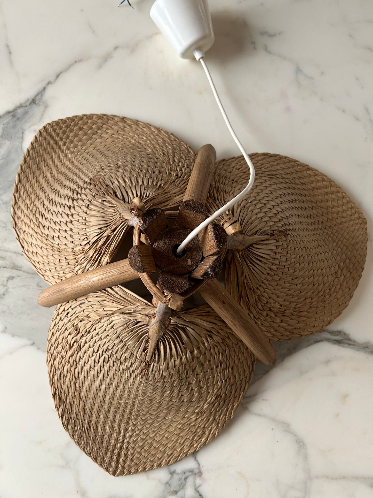 Woven Raffia Fan Pendant Light, Germany, 1950s - possibly Ingo Maurer!