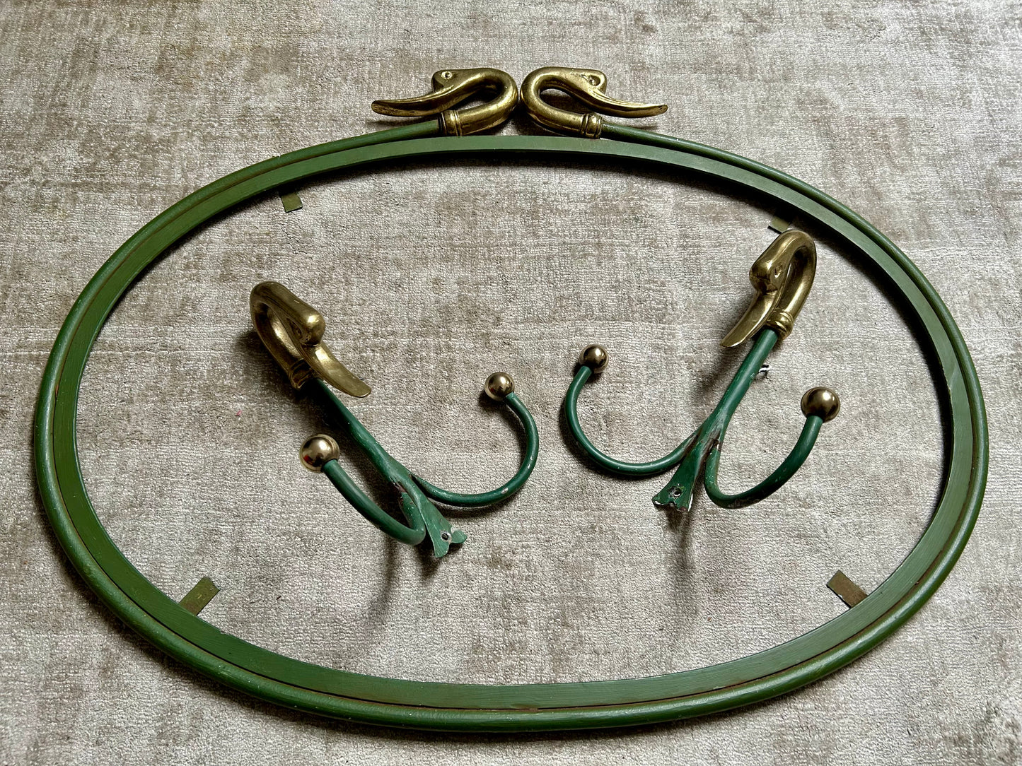 Rare Set of Swan Neck Coat Hooks with Mirror Frame Attr. Maison Jansen, France, 1950s