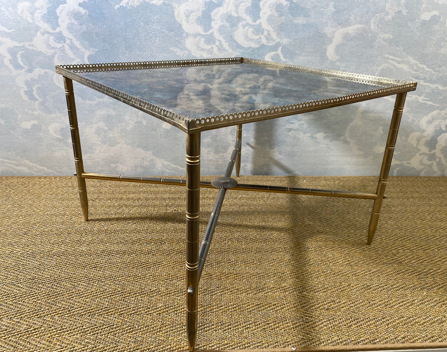 Side Table With Mirrored Oxidized Metal Top on a Brass Frame, France, 1960s