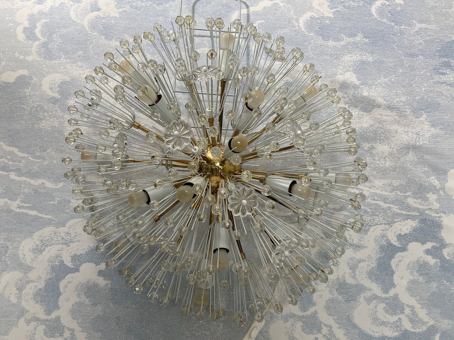 XL Stejnar Flush Mount Dandelion / Snowball Ceiling or Wall Light with Cut-Glass Crystals, Austria 1960s