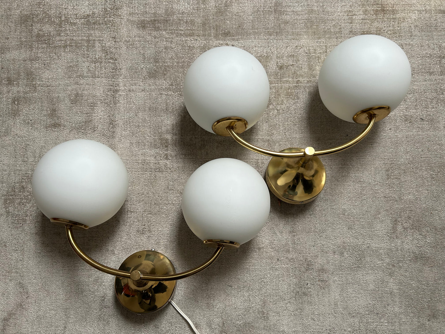 Pair of Wall Lights by Temde, Glass Globes on Brass Frame, Model 1804, Switzerland 1960's