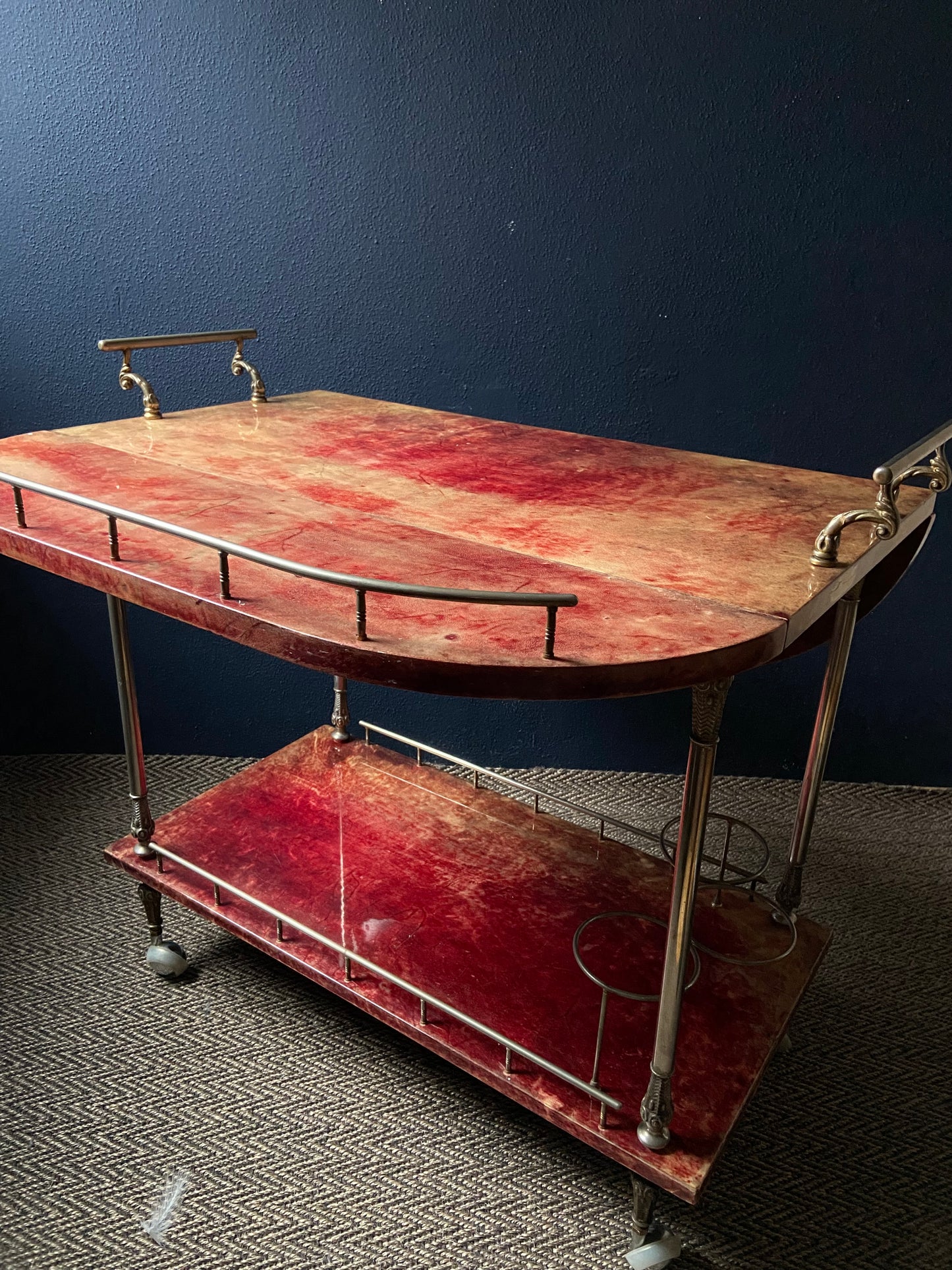 Red ALDO TURA Bar Cart with Foldable Sides, Italy, 1960s