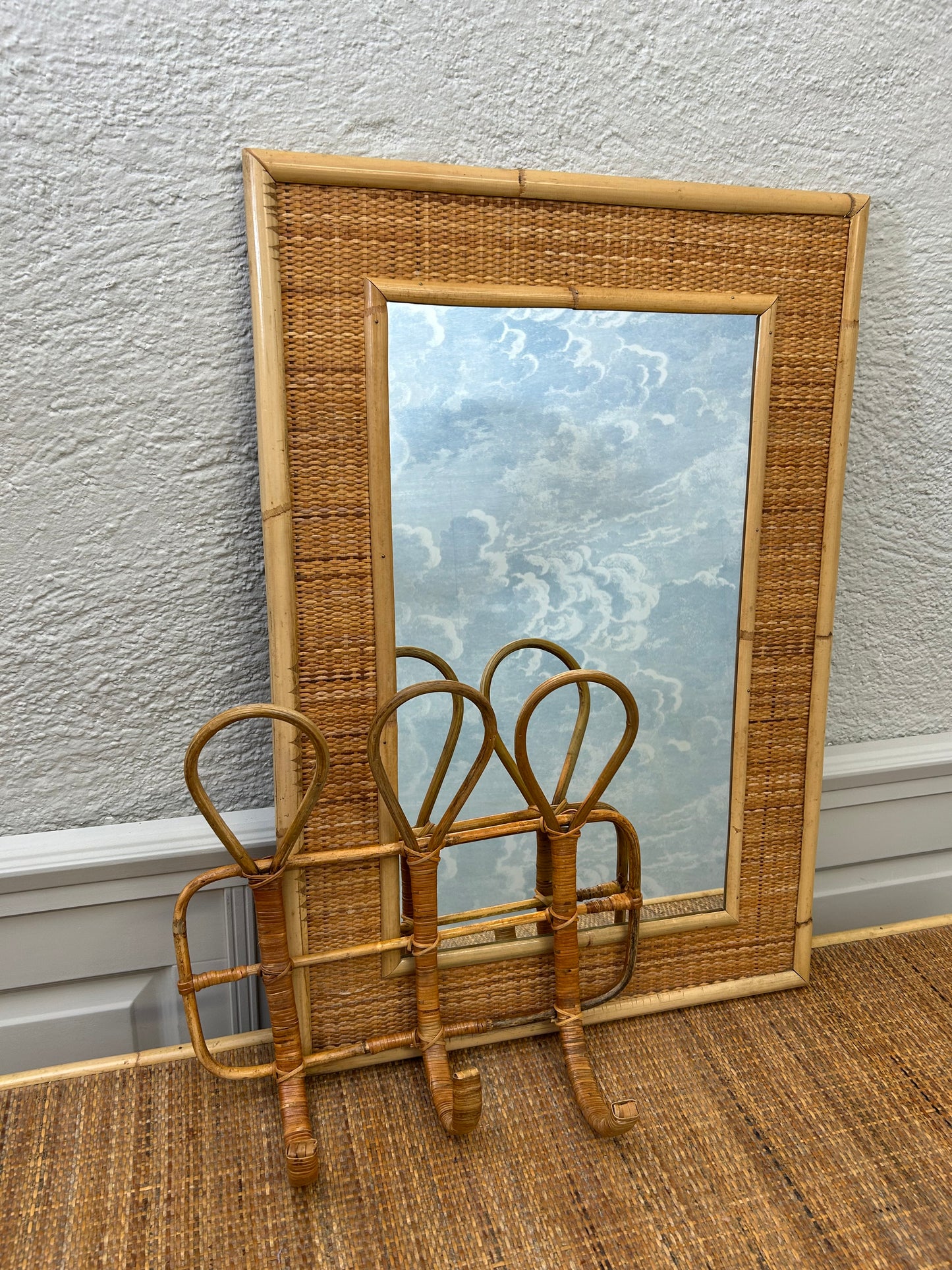 Bamboo & Rattan Wicker Wall Mirror, attr. to Dal Vera, Italy, 1970's