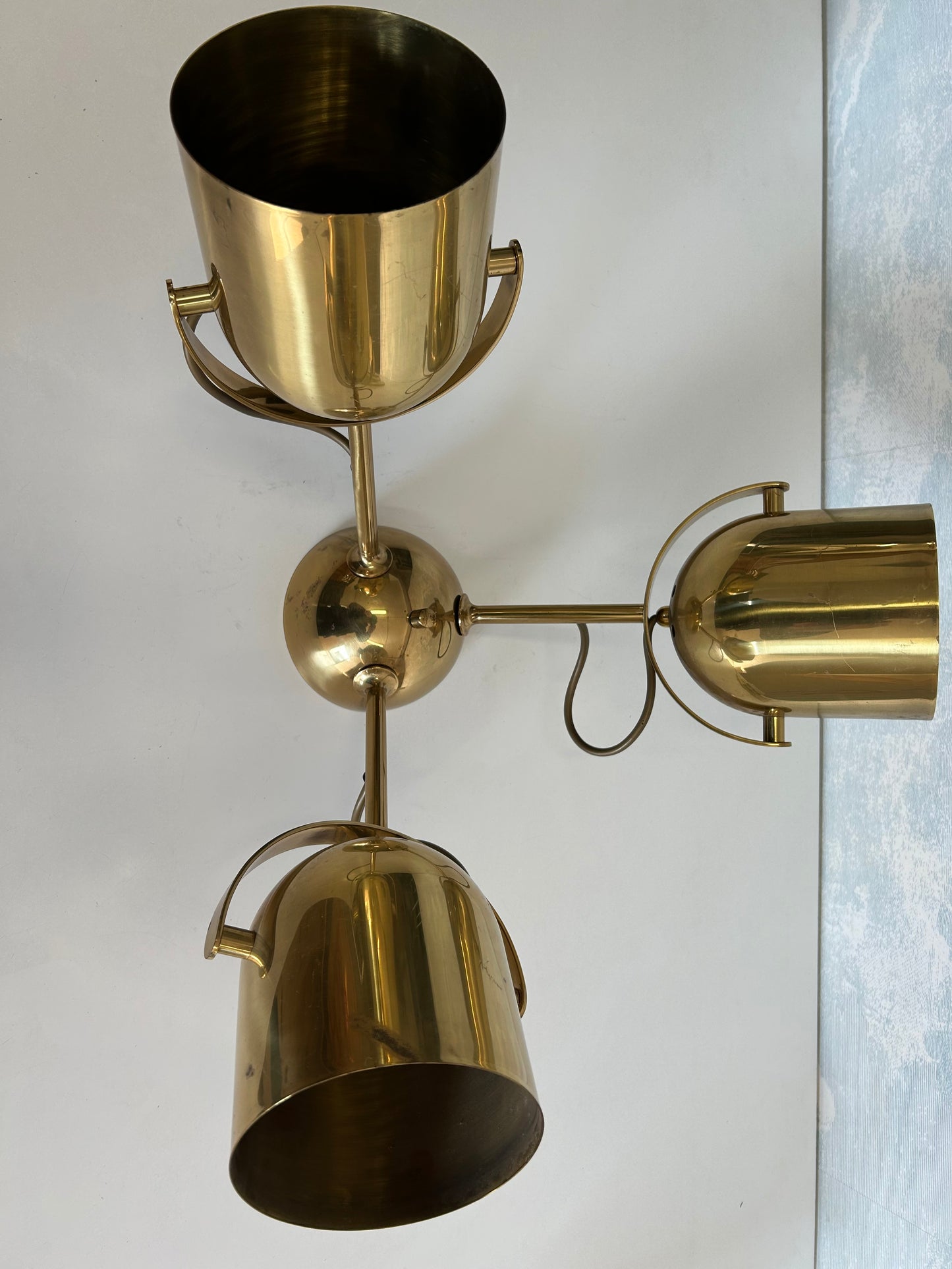 Brass Ceiling Light With 3 Adjustable Spotlights by Florian Schulz, Germany, 1970's