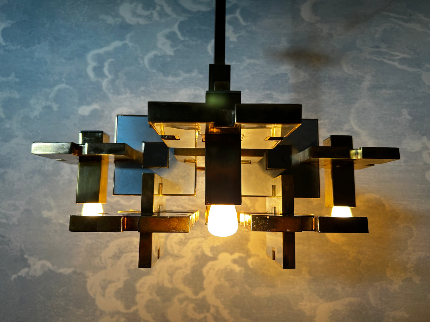 Geometric Chandelier by Gaetano Sciolari, Italy, 1970's, Hollywood Regency
