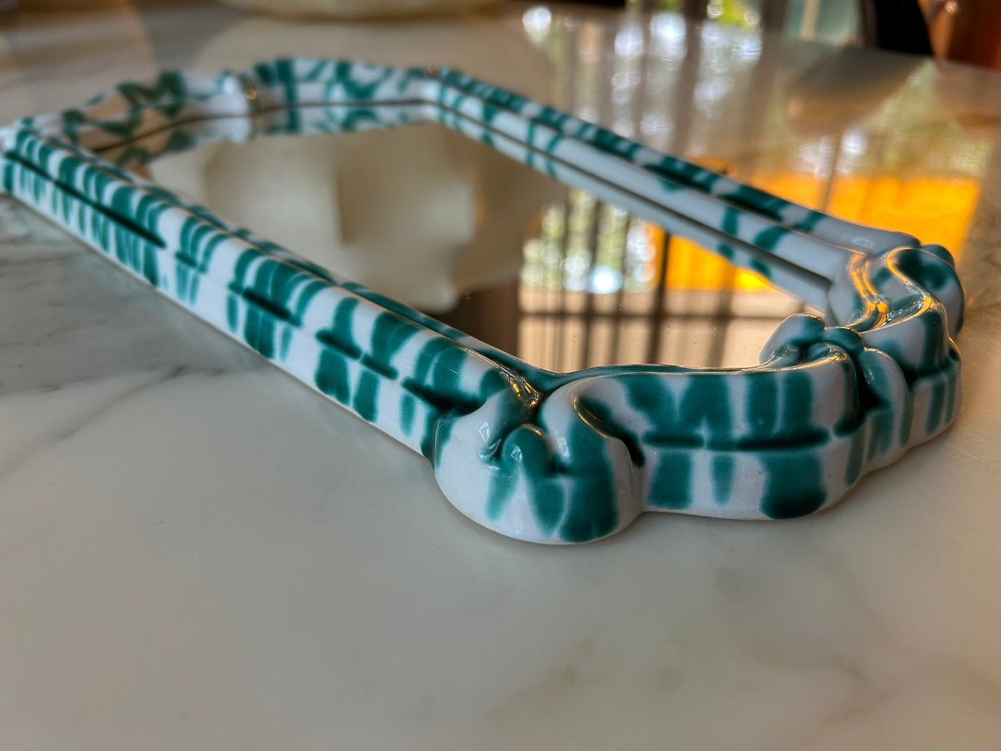 Green & White Ceramic Mirror by Gmundner Keramik, Austria, 1960's