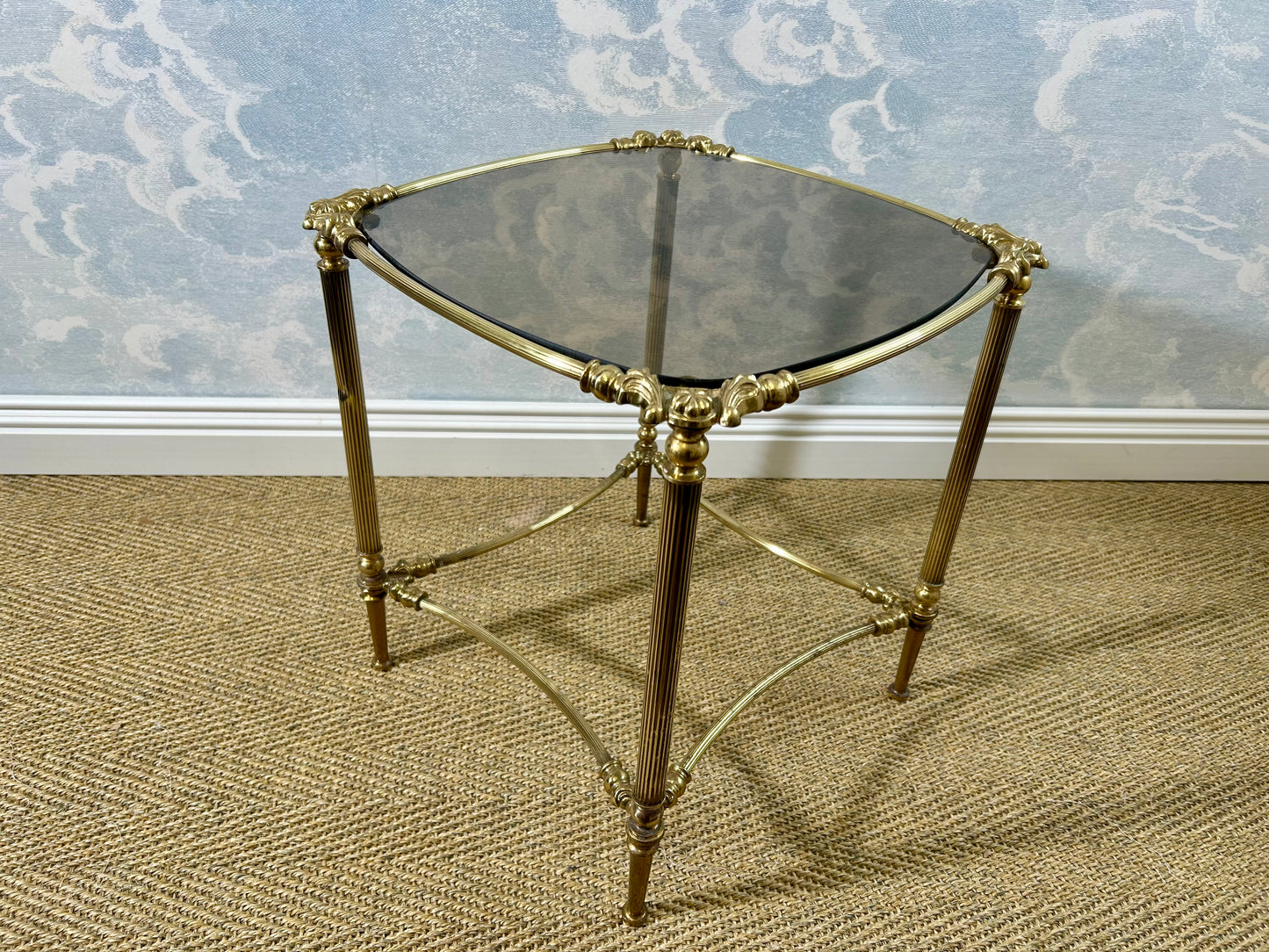 Petit Side Table with Smoked Glass Top, Hollywood Regency